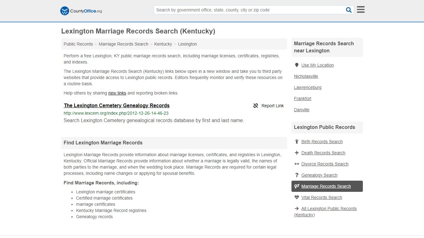 Marriage Records Search - Lexington, KY (Marriage Licenses & Certificates)