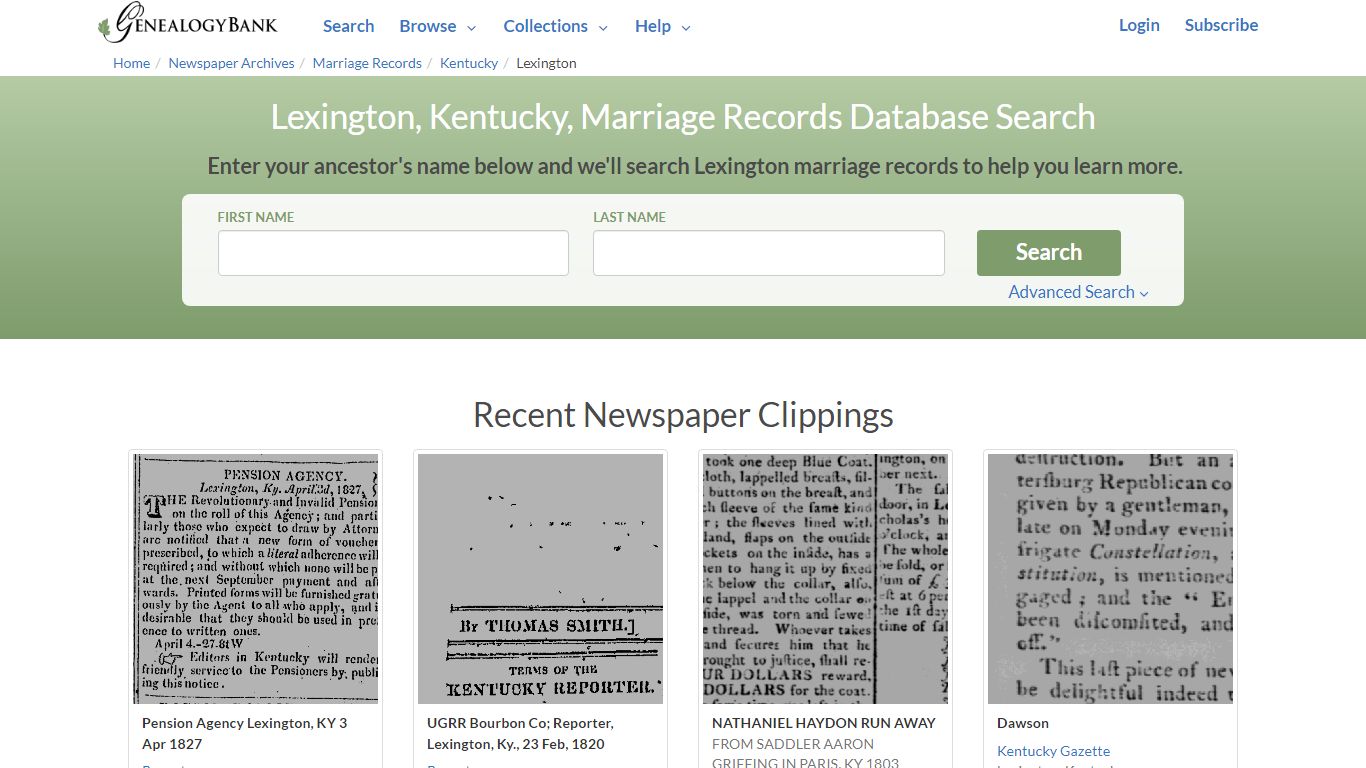 Lexington, Kentucky, Marriage Records Online Search